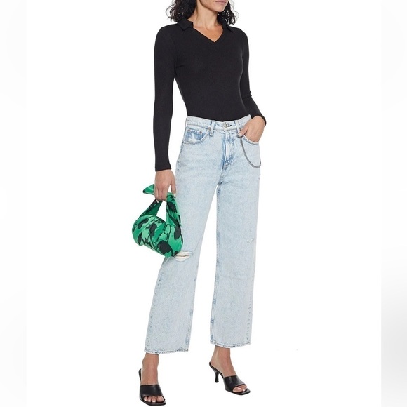 Walter Baker Black Rib Knit V-Neck Top XS Collar  Capsule Wardrobe Minimalist - Picture 1 of 11